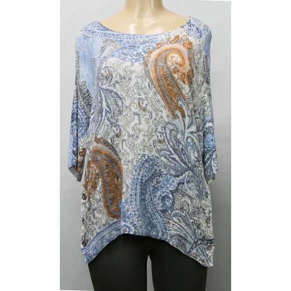 Chico's Blue Orange Paisley 3/4 Sleeves Stretch Tunic Top - Picture 1 of 13